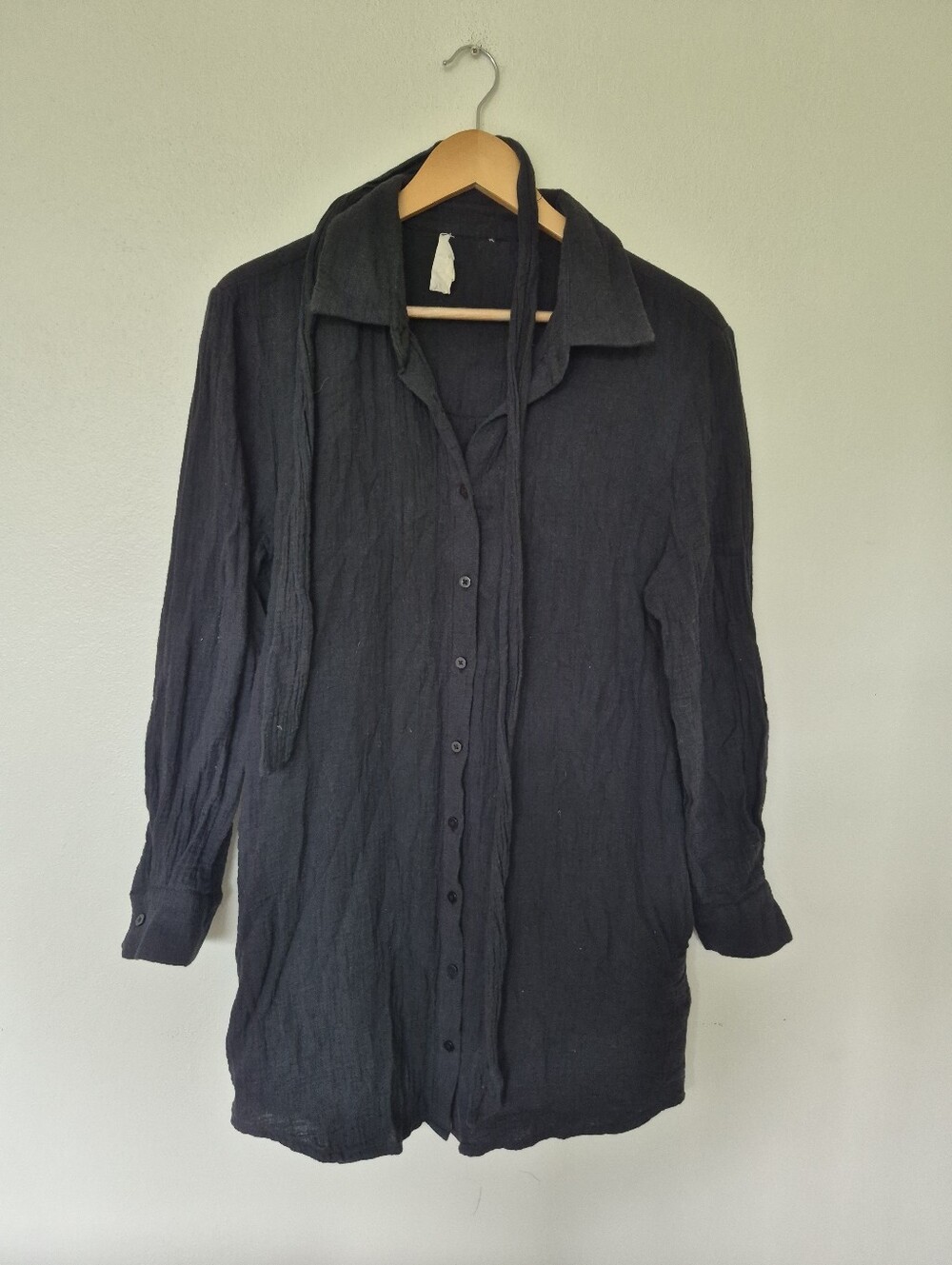 Retrod Cotton Gauze Long Sleeve Mini Dress With Belt And Pockets Large